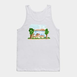 Little Town Watercolor Painting Tank Top